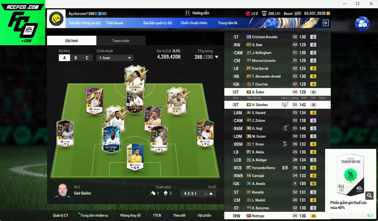 Real Madrid 4.269.420b có H. Sánchez ITM+5, Hagi ITM+5, Essien ITM+5, CR7 CH, Ronaldo WS, Bale DCB+6, Bellingham WS, Zidane WS, Kroos CC, Benzema WS, Vini WS, Casemiro WS... Full miniface, còn nhiều coin TM. HLV Xịn, dư 130k TC