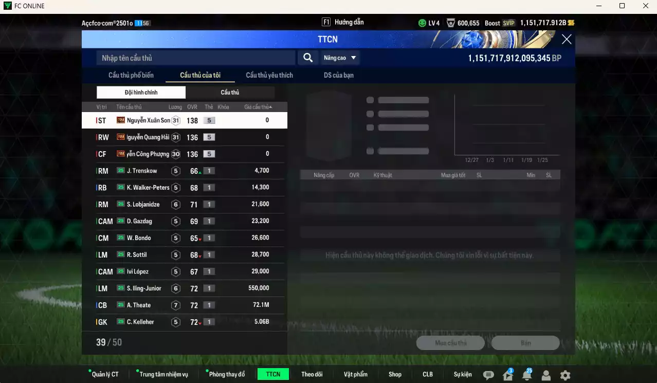 Ảnh [Dư nhiều BP] PRM+5 mix ITM+5 1.872.400b dư 1150kb có Xuân Son PRM, Công Phượng PRM, Quang Hải PRM, Bergkamp ITM, Rush ITM, Cannavaro, Klvuiert ITM, Cech ITM, Okocha ITM, Cambiaso 24UCL... Full miniface, HLV Xịn, đã full đào tạo chiến thuật