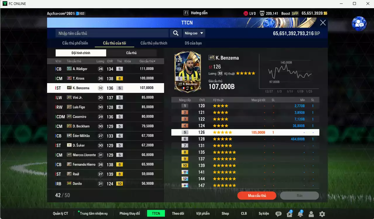 Ảnh Real Madrid 4.269.420b có H. Sánchez ITM+5, Hagi ITM+5, Essien ITM+5, CR7 CH, Ronaldo WS, Bale DCB+6, Bellingham WS, Zidane WS, Kroos CC, Benzema WS, Vini WS, Casemiro WS... Full miniface, còn nhiều coin TM. HLV Xịn, dư 130k TC
