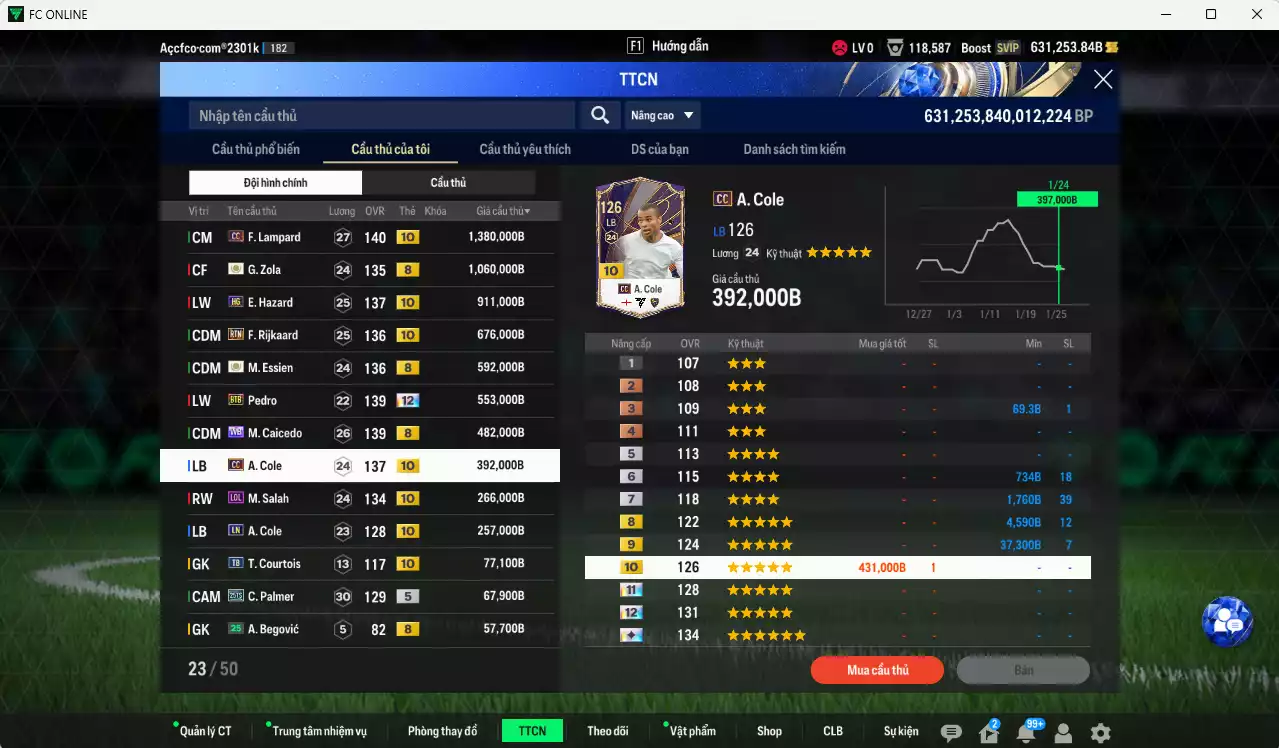 Ảnh [Tặng 6900FC vs nick Liên Quân VIP] Chelsea 14.251.810b dư 630kb có Sheva ICON+8, Zola ICON+8, Essien ICON+8, Pedro BTB+12 (bù) , Gullit CU, Rudiger 24EU, Lampard CC+10, Hazard HG+10, Rijkaard RTN+10, Caicede WB, Cole CC+10, Salah LOL+10... Full miniface, còn nhiều CP GIẢM GIẢM THUẾ, HLV Xịn