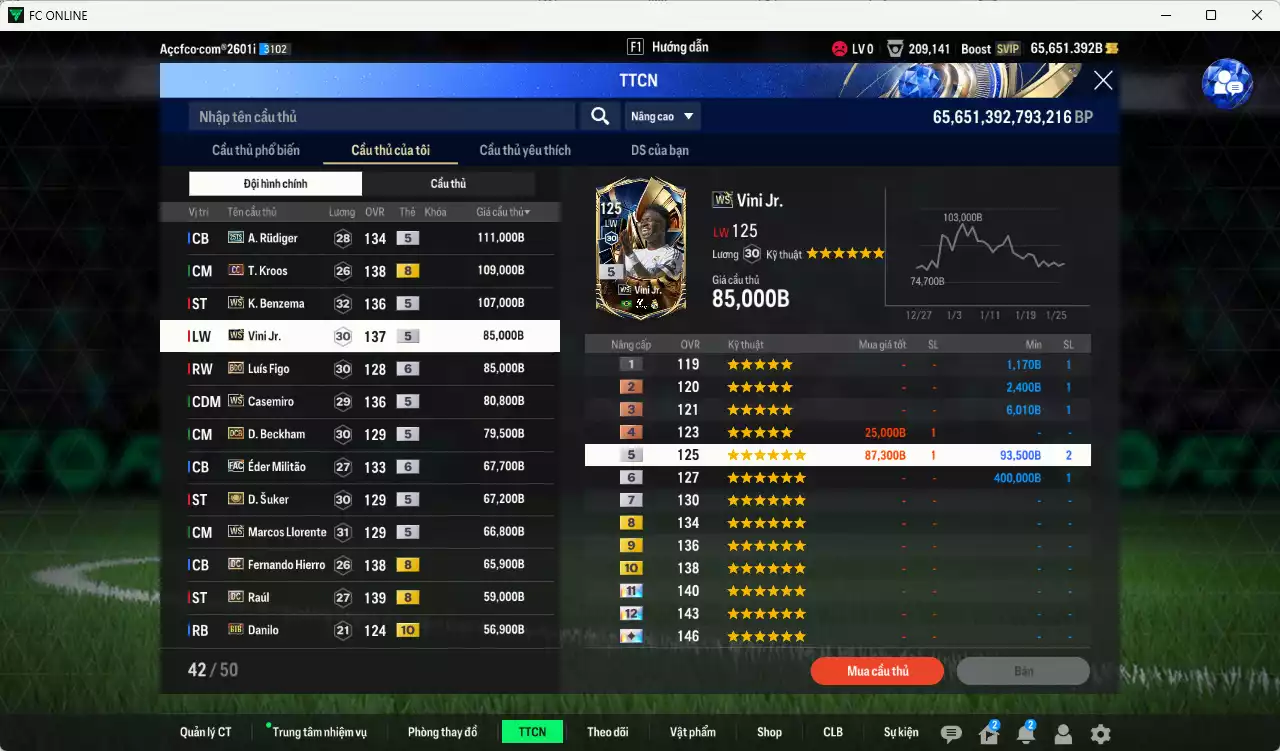 Ảnh Real Madrid 4.269.420b có H. Sánchez ITM+5, Hagi ITM+5, Essien ITM+5, CR7 CH, Ronaldo WS, Bale DCB+6, Bellingham WS, Zidane WS, Kroos CC, Benzema WS, Vini WS, Casemiro WS... Full miniface, còn nhiều coin TM. HLV Xịn, dư 130k TC