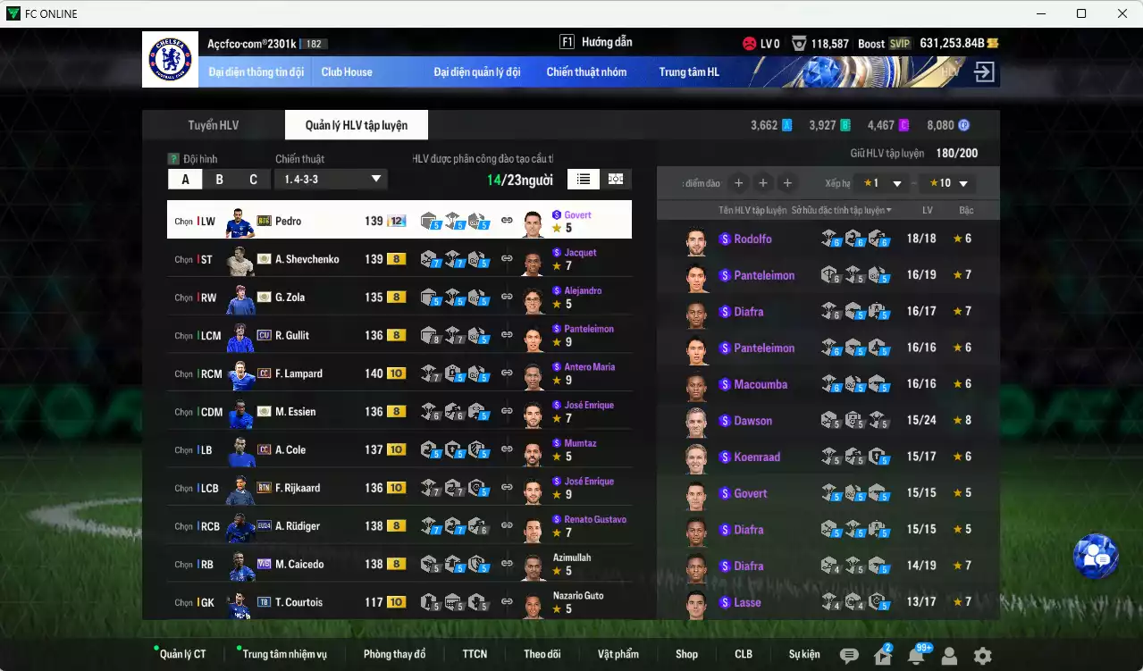 Ảnh [Tặng 6900FC vs nick Liên Quân VIP] Chelsea 14.251.810b dư 630kb có Sheva ICON+8, Zola ICON+8, Essien ICON+8, Pedro BTB+12 (bù) , Gullit CU, Rudiger 24EU, Lampard CC+10, Hazard HG+10, Rijkaard RTN+10, Caicede WB, Cole CC+10, Salah LOL+10... Full miniface, còn nhiều CP GIẢM GIẢM THUẾ, HLV Xịn