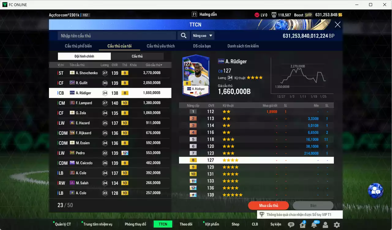 Ảnh [Tặng 6900FC vs nick Liên Quân VIP] Chelsea 14.251.810b dư 630kb có Sheva ICON+8, Zola ICON+8, Essien ICON+8, Pedro BTB+12 (bù) , Gullit CU, Rudiger 24EU, Lampard CC+10, Hazard HG+10, Rijkaard RTN+10, Caicede WB, Cole CC+10, Salah LOL+10... Full miniface, còn nhiều CP GIẢM GIẢM THUẾ, HLV Xịn