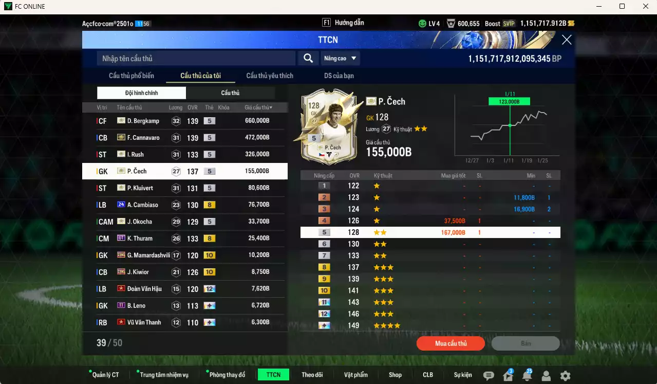 Ảnh [Dư nhiều BP] PRM+5 mix ITM+5 1.872.400b dư 1150kb có Xuân Son PRM, Công Phượng PRM, Quang Hải PRM, Bergkamp ITM, Rush ITM, Cannavaro, Klvuiert ITM, Cech ITM, Okocha ITM, Cambiaso 24UCL... Full miniface, HLV Xịn, đã full đào tạo chiến thuật