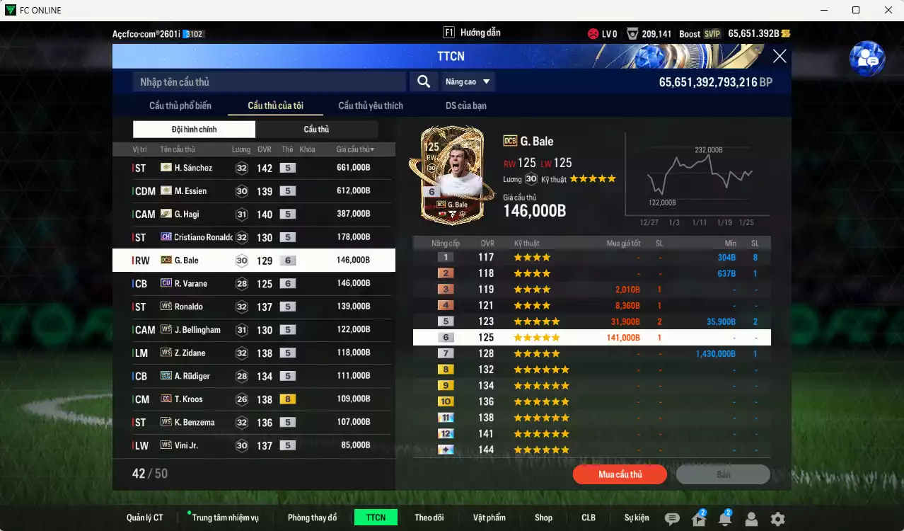 Ảnh Real Madrid 4.269.420b có H. Sánchez ITM+5, Hagi ITM+5, Essien ITM+5, CR7 CH, Ronaldo WS, Bale DCB+6, Bellingham WS, Zidane WS, Kroos CC, Benzema WS, Vini WS, Casemiro WS... Full miniface, còn nhiều coin TM. HLV Xịn, dư 130k TC