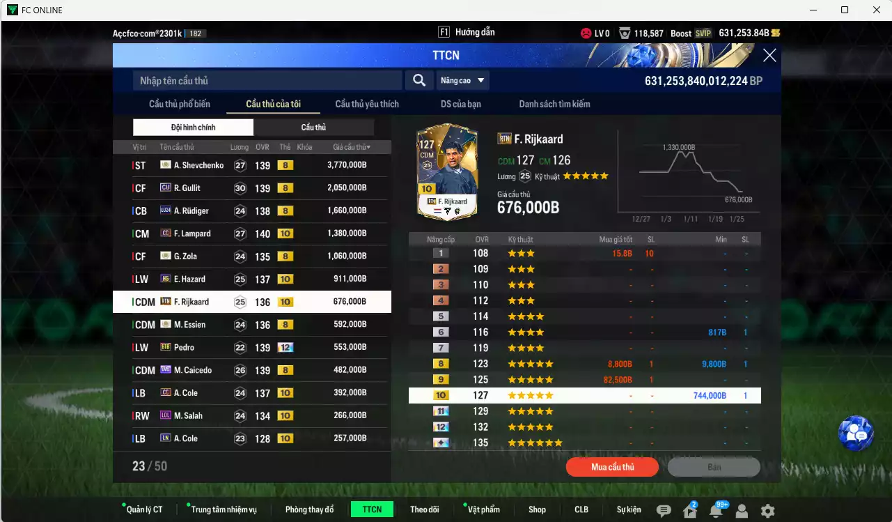 Ảnh [Tặng 6900FC vs nick Liên Quân VIP] Chelsea 14.251.810b dư 630kb có Sheva ICON+8, Zola ICON+8, Essien ICON+8, Pedro BTB+12 (bù) , Gullit CU, Rudiger 24EU, Lampard CC+10, Hazard HG+10, Rijkaard RTN+10, Caicede WB, Cole CC+10, Salah LOL+10... Full miniface, còn nhiều CP GIẢM GIẢM THUẾ, HLV Xịn