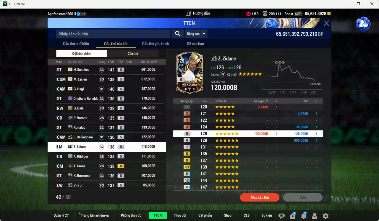 Ảnh Real Madrid 4.269.420b có H. Sánchez ITM+5, Hagi ITM+5, Essien ITM+5, CR7 CH, Ronaldo WS, Bale DCB+6, Bellingham WS, Zidane WS, Kroos CC, Benzema WS, Vini WS, Casemiro WS... Full miniface, còn nhiều coin TM. HLV Xịn, dư 130k TC