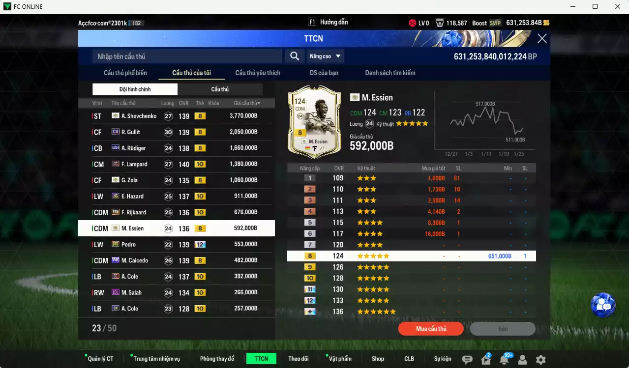 Ảnh [Tặng 6900FC vs nick Liên Quân VIP] Chelsea 14.251.810b dư 630kb có Sheva ICON+8, Zola ICON+8, Essien ICON+8, Pedro BTB+12 (bù) , Gullit CU, Rudiger 24EU, Lampard CC+10, Hazard HG+10, Rijkaard RTN+10, Caicede WB, Cole CC+10, Salah LOL+10... Full miniface, còn nhiều CP GIẢM GIẢM THUẾ, HLV Xịn