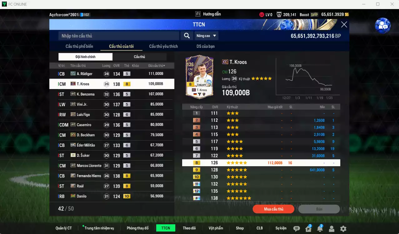 Ảnh Real Madrid 4.269.420b có H. Sánchez ITM+5, Hagi ITM+5, Essien ITM+5, CR7 CH, Ronaldo WS, Bale DCB+6, Bellingham WS, Zidane WS, Kroos CC, Benzema WS, Vini WS, Casemiro WS... Full miniface, còn nhiều coin TM. HLV Xịn, dư 130k TC