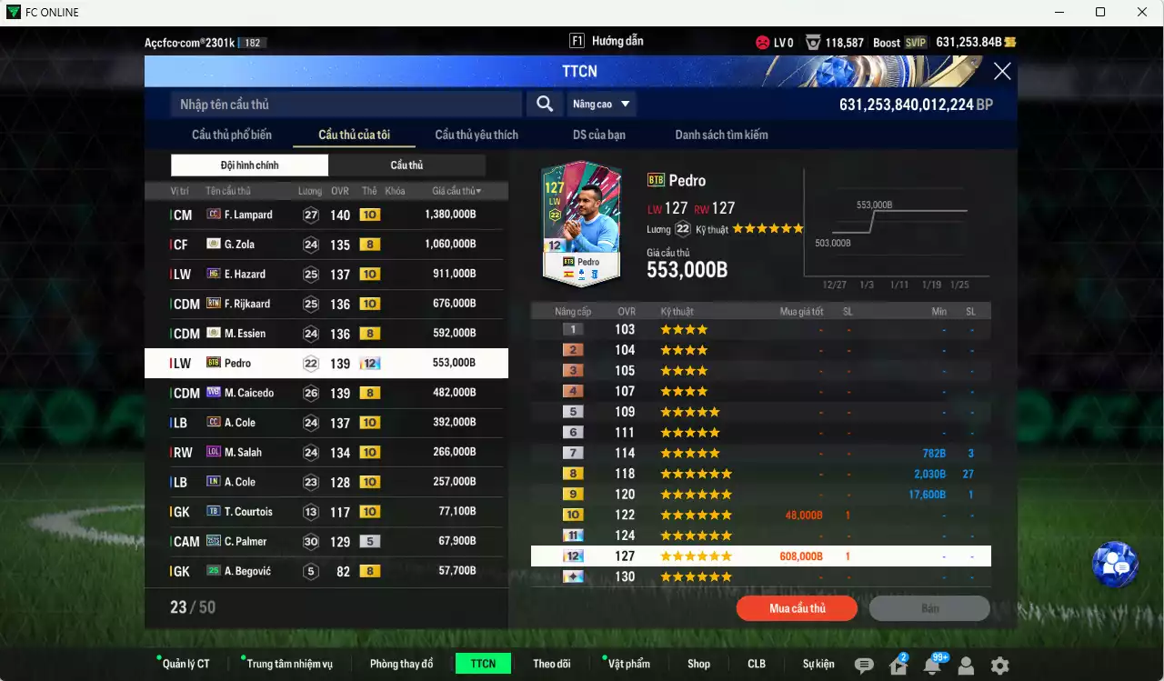 Ảnh [Tặng 6900FC vs nick Liên Quân VIP] Chelsea 14.251.810b dư 630kb có Sheva ICON+8, Zola ICON+8, Essien ICON+8, Pedro BTB+12 (bù) , Gullit CU, Rudiger 24EU, Lampard CC+10, Hazard HG+10, Rijkaard RTN+10, Caicede WB, Cole CC+10, Salah LOL+10... Full miniface, còn nhiều CP GIẢM GIẢM THUẾ, HLV Xịn