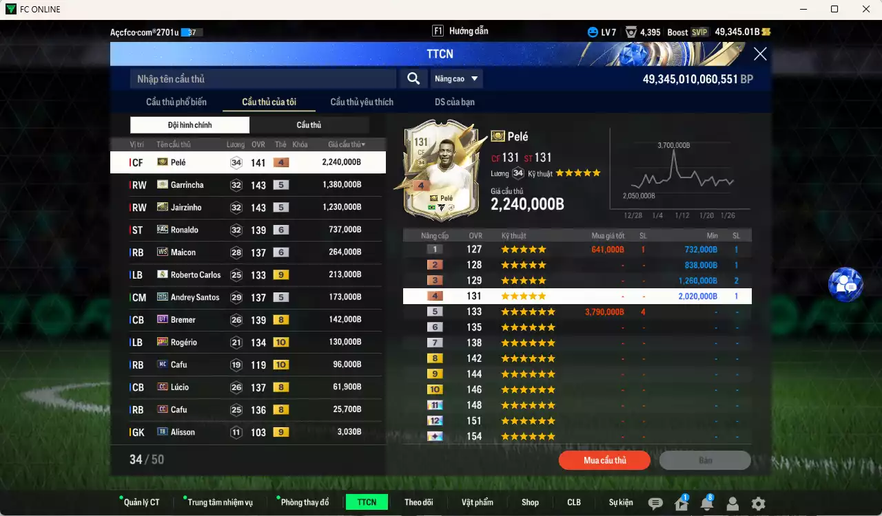 Ảnh [Tặng 3100 FC+MC] Brazil 6.698.290b có Garrincha ITM+5, Jairzinho ITM+5, Pelé ITM+4, Ronaldo FAC+6, Maicon WS+6, Carlos RMA+9, Andrey Santos 25TS, Bremer UT, Rodério 23HW+10, Cafu MC+10, Lúcio CC... Full miniface, còn nhiều CP GIẢM THUẾ