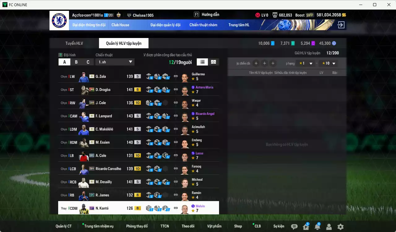 Ảnh [Dư nhiều BP] Chelsea 3.076.400b dư 580kb có Lampard ITM+5, Essien ITM+5, Desailly ITM+5, Makélélé ITM+5, Zola ITM+5, Ricardo Carvalho 23HR+10, Drogba JNM, A. Cole EBS+10, J. Cole 22HR+10... Full miniface, còn nhiều CP GIẢM THUẾ. HLV Xịn, đã full đào tạo chiến thuật vs chỉ số ct