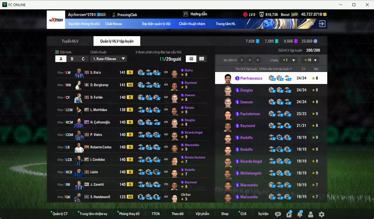 Ảnh Inter Milan 3.753.420b (team phụ AC Milan LN) có Bergkamp HG+10, Matthaus DC, Eto CC+9, Calhanoglu UT, Vieira CC+9, Cordoba DC+9, Forlán CC, Kaká LN, Carlos JNM, Zanetti MDL, Lúcio CC... Full miniface, HLV Siêu Xịn, đã full đào tạo chiến thuật