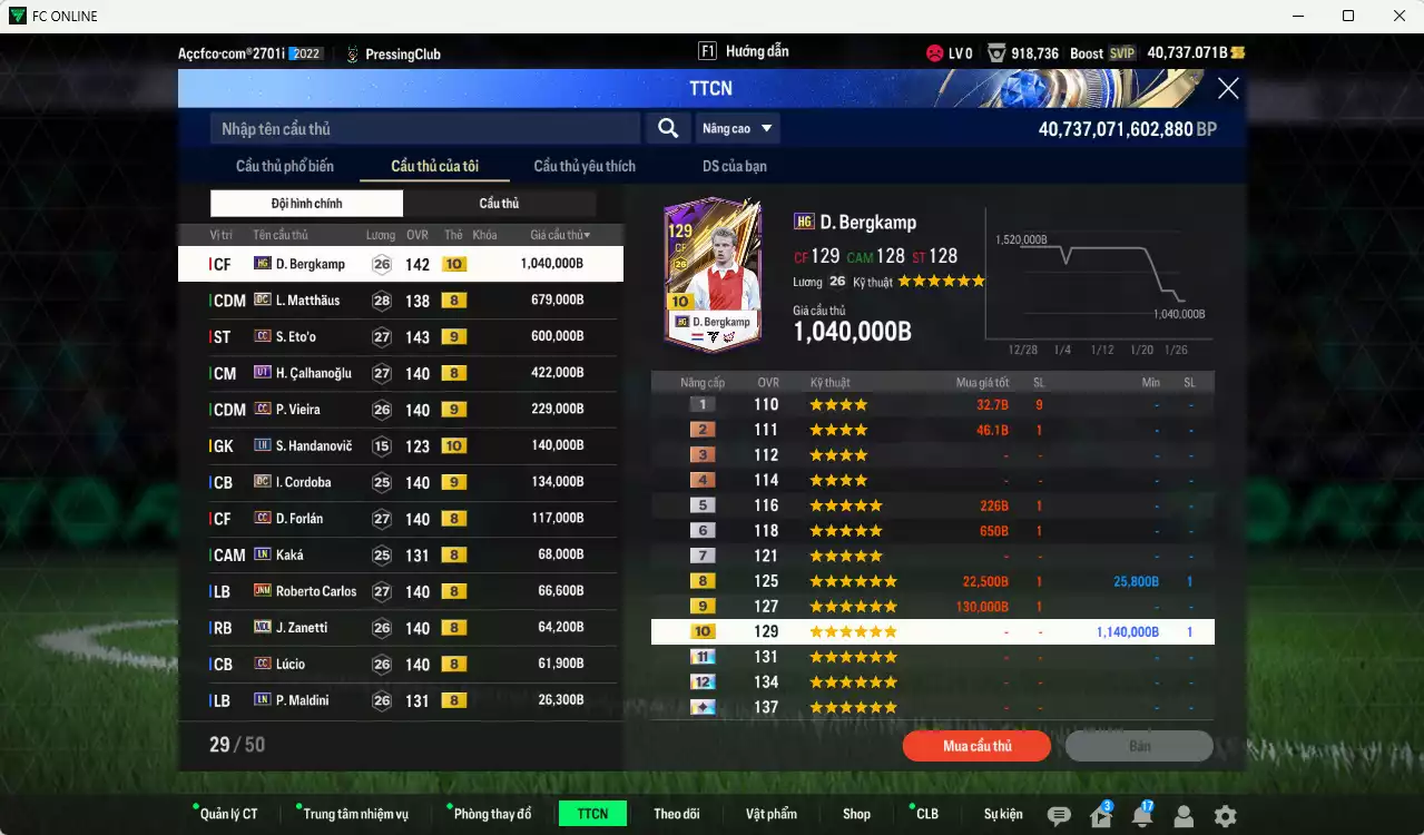 Ảnh Inter Milan 3.753.420b (team phụ AC Milan LN) có Bergkamp HG+10, Matthaus DC, Eto CC+9, Calhanoglu UT, Vieira CC+9, Cordoba DC+9, Forlán CC, Kaká LN, Carlos JNM, Zanetti MDL, Lúcio CC... Full miniface, HLV Siêu Xịn, đã full đào tạo chiến thuật