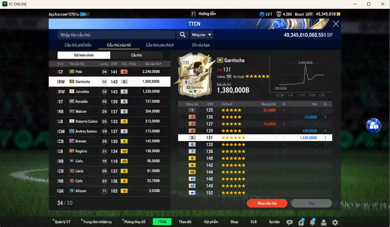 Ảnh [Tặng 3100 FC+MC] Brazil 6.698.290b có Garrincha ITM+5, Jairzinho ITM+5, Pelé ITM+4, Ronaldo FAC+6, Maicon WS+6, Carlos RMA+9, Andrey Santos 25TS, Bremer UT, Rodério 23HW+10, Cafu MC+10, Lúcio CC... Full miniface, còn nhiều CP GIẢM THUẾ