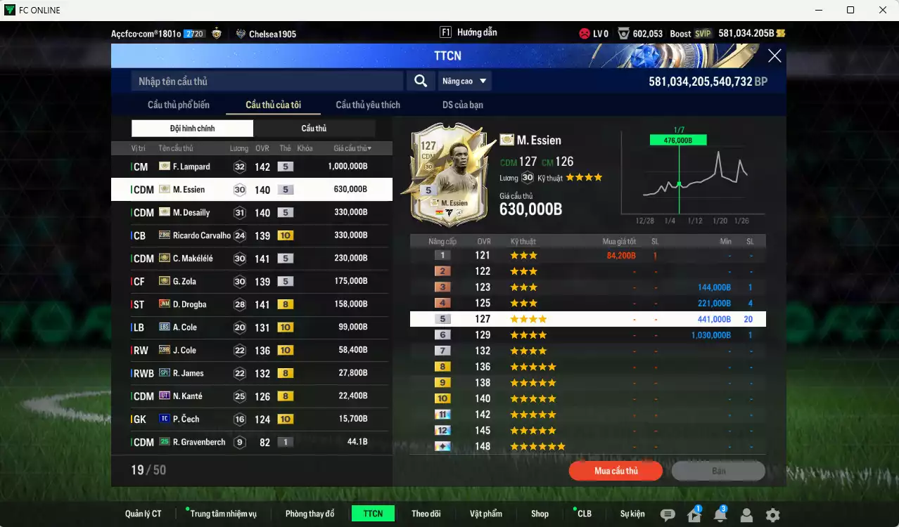 Ảnh [Dư nhiều BP] Chelsea 3.076.400b dư 580kb có Lampard ITM+5, Essien ITM+5, Desailly ITM+5, Makélélé ITM+5, Zola ITM+5, Ricardo Carvalho 23HR+10, Drogba JNM, A. Cole EBS+10, J. Cole 22HR+10... Full miniface, còn nhiều CP GIẢM THUẾ. HLV Xịn, đã full đào tạo chiến thuật vs chỉ số ct