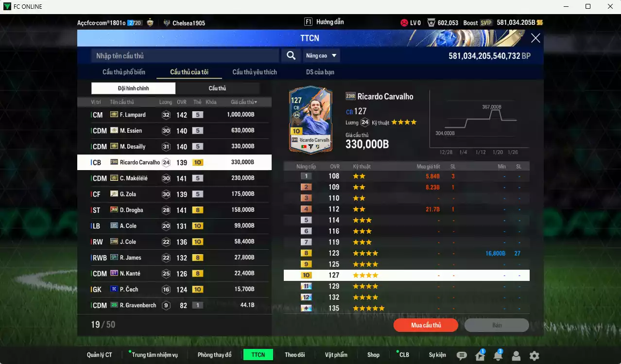 Ảnh [Dư nhiều BP] Chelsea 3.076.400b dư 580kb có Lampard ITM+5, Essien ITM+5, Desailly ITM+5, Makélélé ITM+5, Zola ITM+5, Ricardo Carvalho 23HR+10, Drogba JNM, A. Cole EBS+10, J. Cole 22HR+10... Full miniface, còn nhiều CP GIẢM THUẾ. HLV Xịn, đã full đào tạo chiến thuật vs chỉ số ct