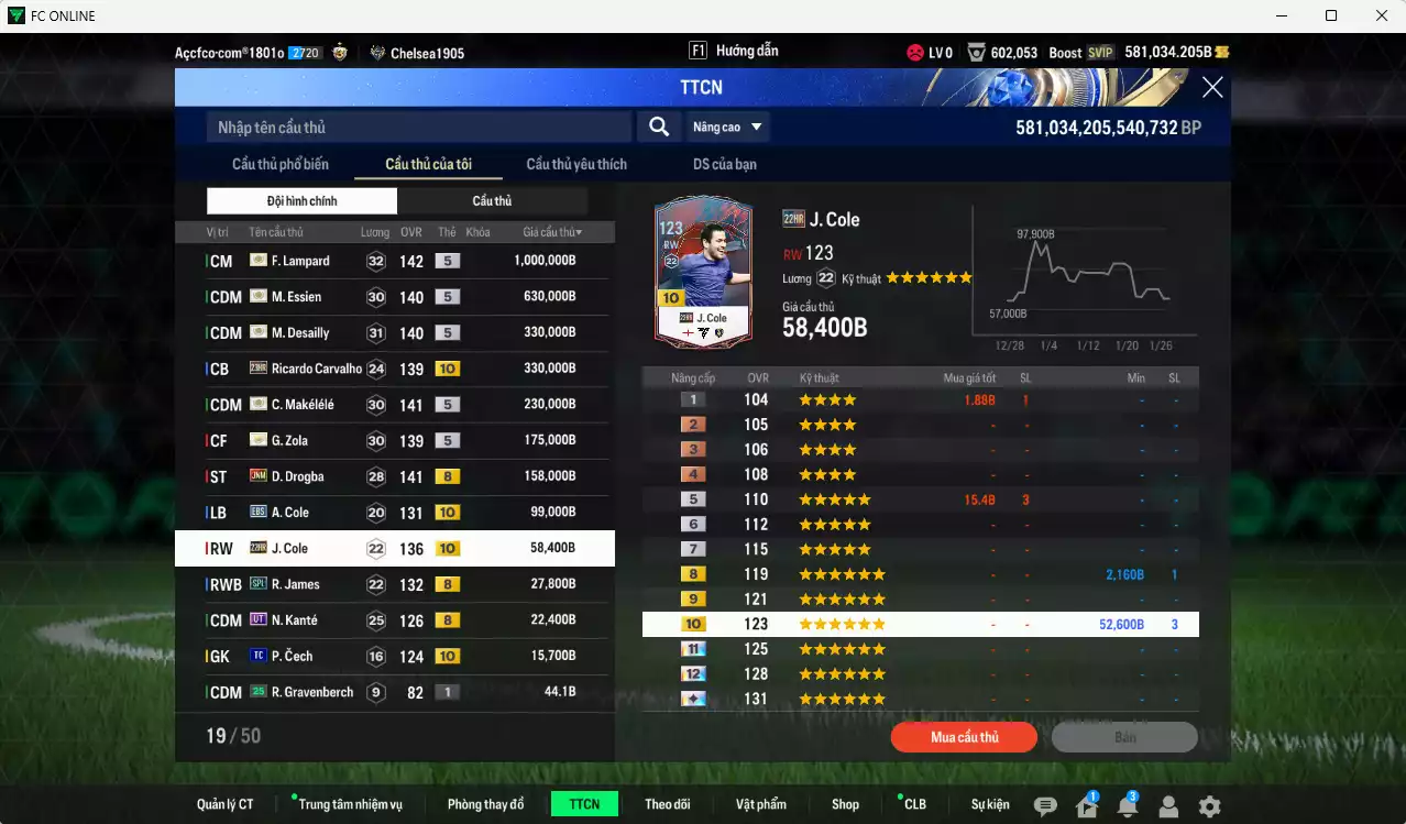 Ảnh [Dư nhiều BP] Chelsea 3.076.400b dư 580kb có Lampard ITM+5, Essien ITM+5, Desailly ITM+5, Makélélé ITM+5, Zola ITM+5, Ricardo Carvalho 23HR+10, Drogba JNM, A. Cole EBS+10, J. Cole 22HR+10... Full miniface, còn nhiều CP GIẢM THUẾ. HLV Xịn, đã full đào tạo chiến thuật vs chỉ số ct