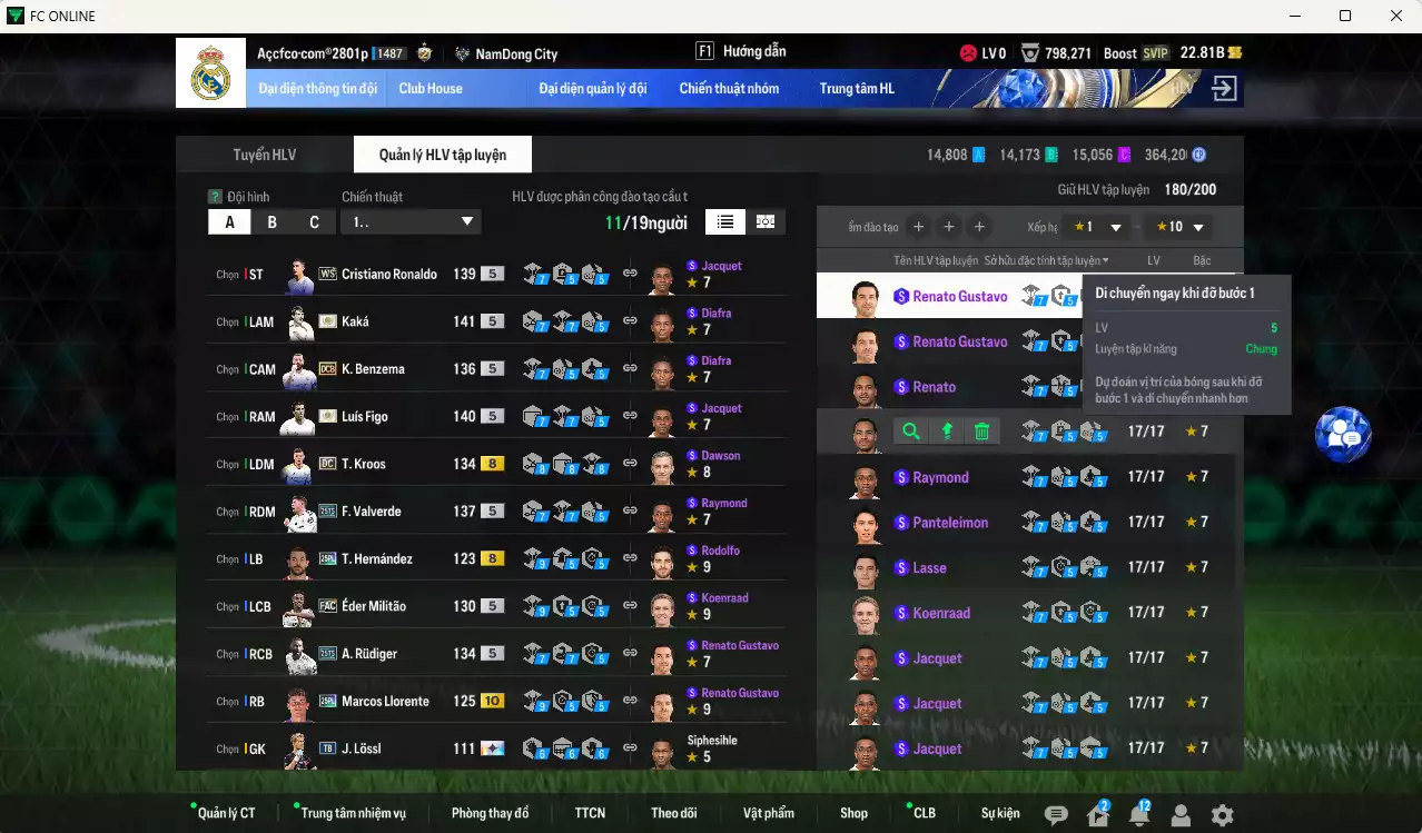 Ảnh Real Madrid 9.172.530b có Figo ITM+5, Kaká ITM+5, CR7 WS, Kroos DC, Valverde 25TS, Rudiger 25TS, Benzema DCB, Theo 25PL, Llorente 25PL+10... Full miniface, còn nhiều CP GIẢM THUẾ. HLV Siêu Xịn, đã full đào tạo chiến thuật vs chỉ số ct