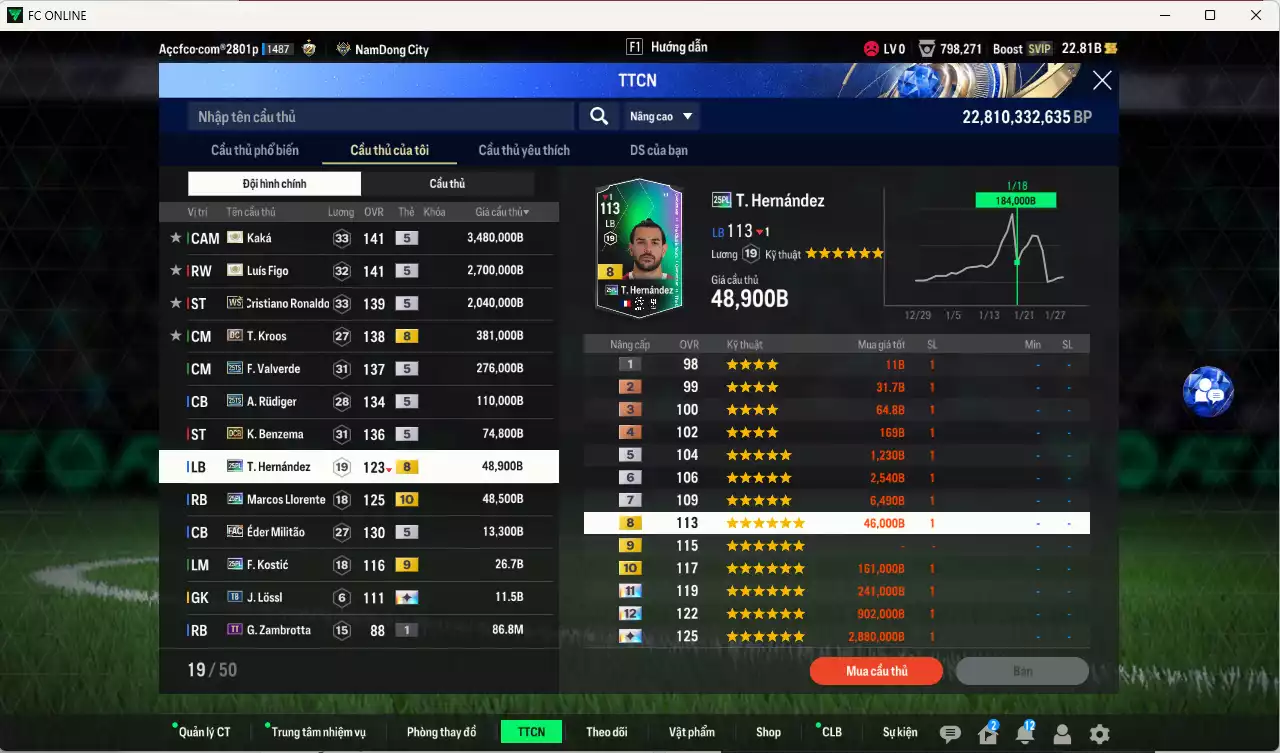 Ảnh Real Madrid 9.172.530b có Figo ITM+5, Kaká ITM+5, CR7 WS, Kroos DC, Valverde 25TS, Rudiger 25TS, Benzema DCB, Theo 25PL, Llorente 25PL+10... Full miniface, còn nhiều CP GIẢM THUẾ. HLV Siêu Xịn, đã full đào tạo chiến thuật vs chỉ số ct