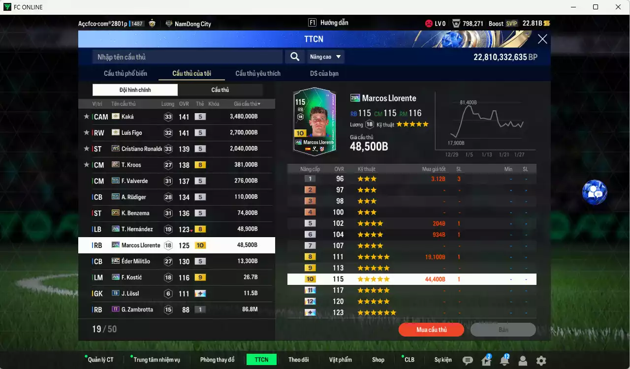 Ảnh Real Madrid 9.172.530b có Figo ITM+5, Kaká ITM+5, CR7 WS, Kroos DC, Valverde 25TS, Rudiger 25TS, Benzema DCB, Theo 25PL, Llorente 25PL+10... Full miniface, còn nhiều CP GIẢM THUẾ. HLV Siêu Xịn, đã full đào tạo chiến thuật vs chỉ số ct