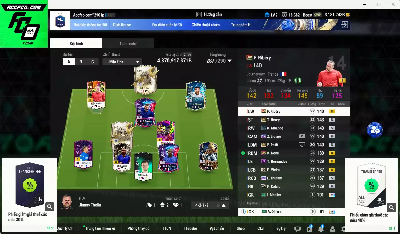 Pháp 4.370.910b có Henry ITM+5, Mbappé 25TS, Zidane CH, Petit ITM+5, Vieira DC, Thuram CH, Ribéry JNM... HLV Xịn, đã đào tạo chỉ số nhiều cầu thủ