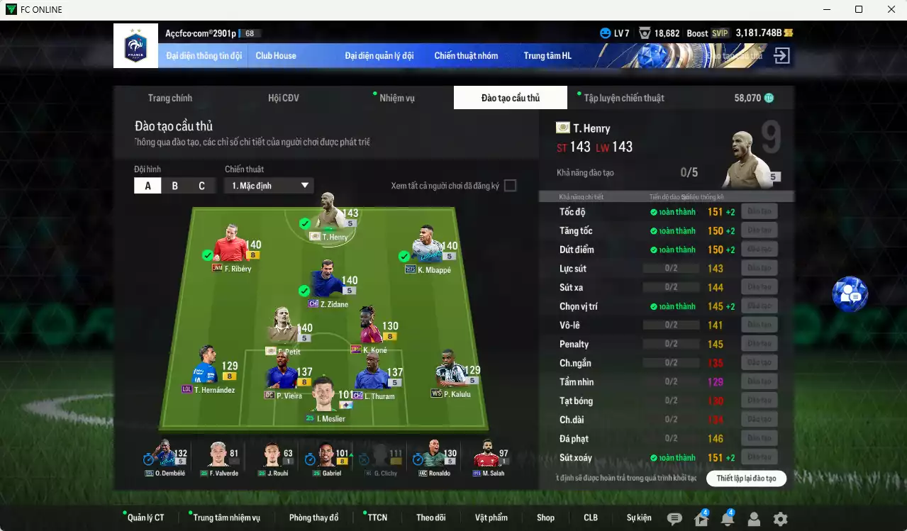 Ảnh Pháp 4.370.910b có Henry ITM+5, Mbappé 25TS, Zidane CH, Petit ITM+5, Vieira DC, Thuram CH, Ribéry JNM... HLV Xịn, đã đào tạo chỉ số nhiều cầu thủ