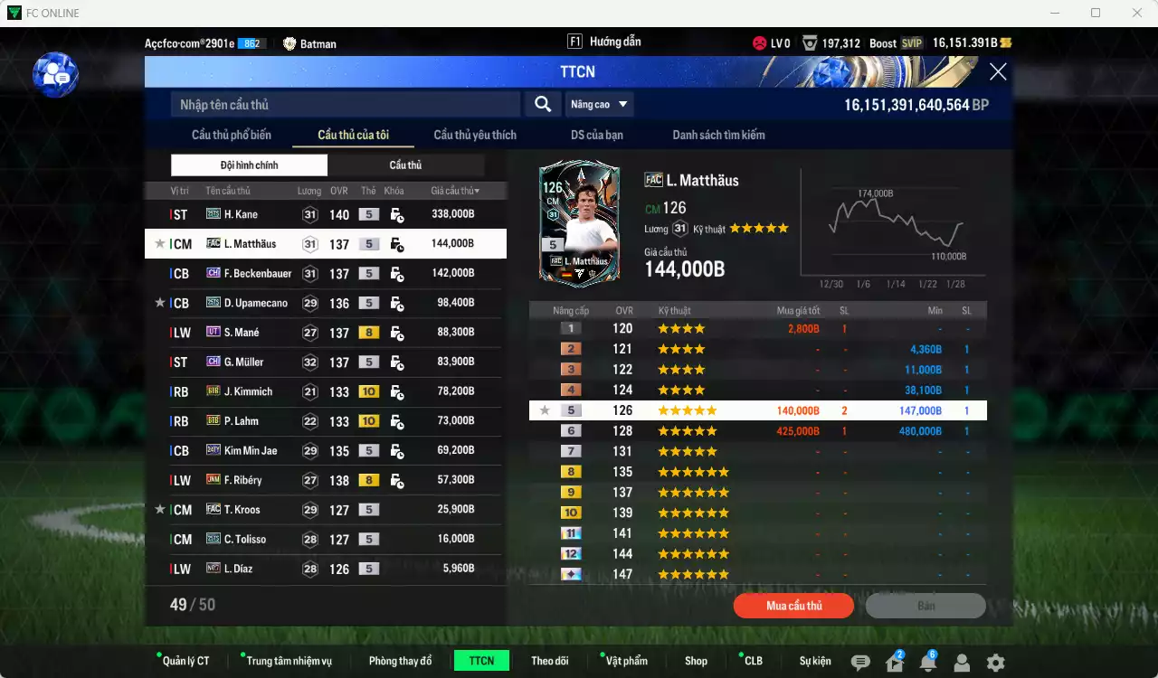 Ảnh Bayern Munich 1.232.780b có Kane 25TS, Matthaus FAC, Beckenbauer CH, Upamecano 25TS, Mané UT, G. Muller CH, Kimmich BTB+10, Lahm BTB+10, Ribéry JNM, Kim Min Jae 24TY...  Full miniface, HLV Xịn, gần full đào tạo chiến thuật