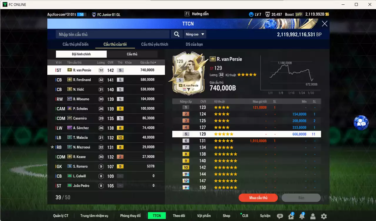 Ảnh Man Utd. 2.334.930b có Van Persie ITM+5, Ferdinand ITM+5, Vidic ITM+5, Mbeumo 26TY, Scholes HG+9, Casemiro WS, A. Sánchez UT, Malacia SPL+10, Mazraoui SPL, Keane ITM... HLV Xịn, đã đào tạo chỉ số nhiều ct