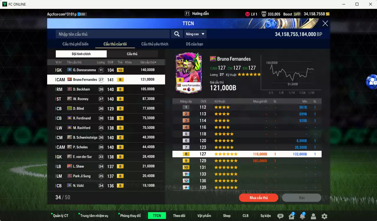 Ảnh Man Utd. 861.722b có Bruno 23HW, Beckham CC, Rooney DC, Blind 24EP, Ferdinand HG+9, Rashford HG+9, Schweinsteiger DC, Scholes DC, VDS DC, Shaw 23HW... Full miniface, HLV Xịn, đã đào tạo full chỉ số cầu thủ. VIP BK Tháng 2