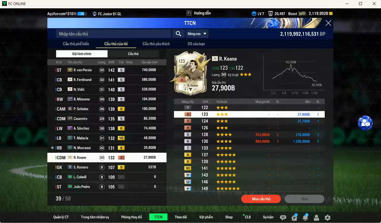 Ảnh Man Utd. 2.334.930b có Van Persie ITM+5, Ferdinand ITM+5, Vidic ITM+5, Mbeumo 26TY, Scholes HG+9, Casemiro WS, A. Sánchez UT, Malacia SPL+10, Mazraoui SPL, Keane ITM... HLV Xịn, đã đào tạo chỉ số nhiều ct