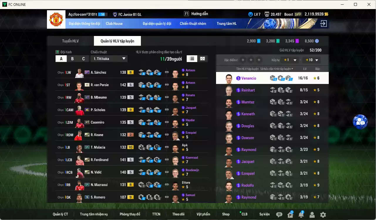 Ảnh Man Utd. 2.334.930b có Van Persie ITM+5, Ferdinand ITM+5, Vidic ITM+5, Mbeumo 26TY, Scholes HG+9, Casemiro WS, A. Sánchez UT, Malacia SPL+10, Mazraoui SPL, Keane ITM... HLV Xịn, đã đào tạo chỉ số nhiều ct