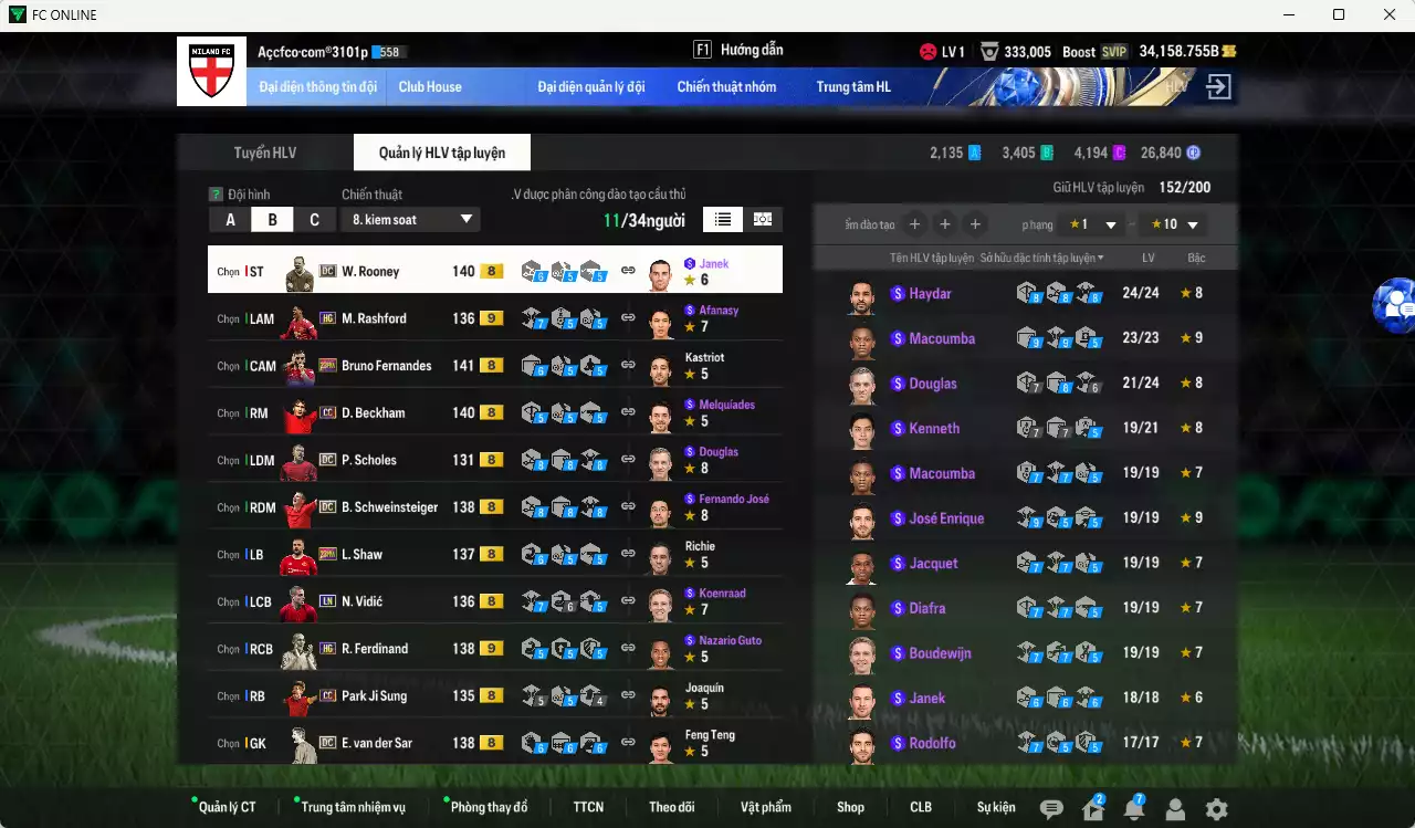 Ảnh Man Utd. 861.722b có Bruno 23HW, Beckham CC, Rooney DC, Blind 24EP, Ferdinand HG+9, Rashford HG+9, Schweinsteiger DC, Scholes DC, VDS DC, Shaw 23HW... Full miniface, HLV Xịn, đã đào tạo full chỉ số cầu thủ. VIP BK Tháng 2