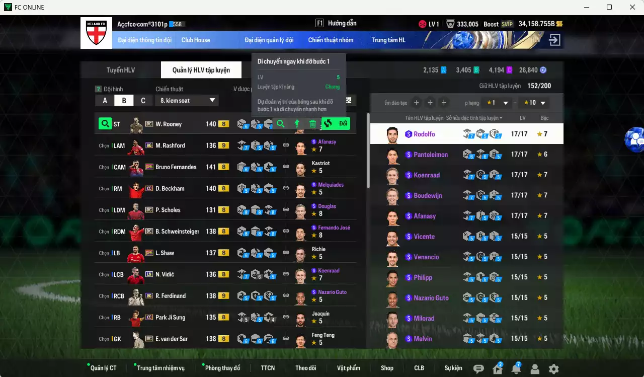 Ảnh Man Utd. 861.722b có Bruno 23HW, Beckham CC, Rooney DC, Blind 24EP, Ferdinand HG+9, Rashford HG+9, Schweinsteiger DC, Scholes DC, VDS DC, Shaw 23HW... Full miniface, HLV Xịn, đã đào tạo full chỉ số cầu thủ. VIP BK Tháng 2