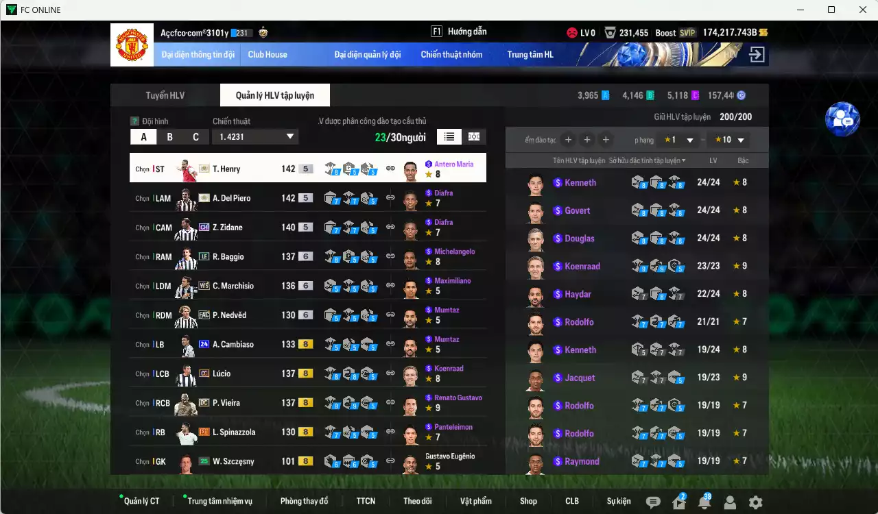 Ảnh [Tặng 1425 coin TM] Juventus 4.147.930b dư 170kb có Henry ITM+5, Del Piero ITM+5, Zidane CH, Vieira DC, Baggio LE+6, Marchiso WS+6, Nedved FAC+6, Pogba FAC+6, Lúcio CC, A. Cambiaso 24UCL, Batistuta ICON, Chiesa HG+9... Full miniface, HLV Siêu Xịn, đã full đào tạo chiến thuật