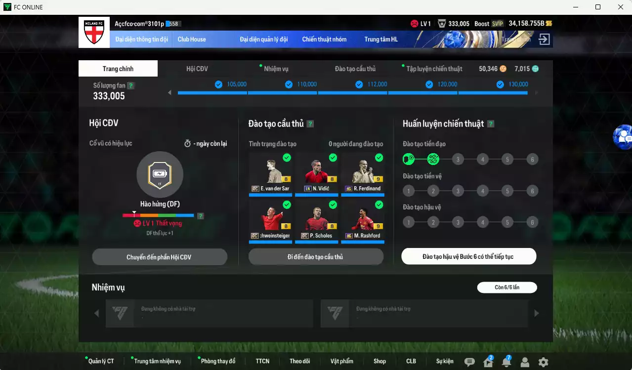 Ảnh Man Utd. 861.722b có Bruno 23HW, Beckham CC, Rooney DC, Blind 24EP, Ferdinand HG+9, Rashford HG+9, Schweinsteiger DC, Scholes DC, VDS DC, Shaw 23HW... Full miniface, HLV Xịn, đã đào tạo full chỉ số cầu thủ. VIP BK Tháng 2