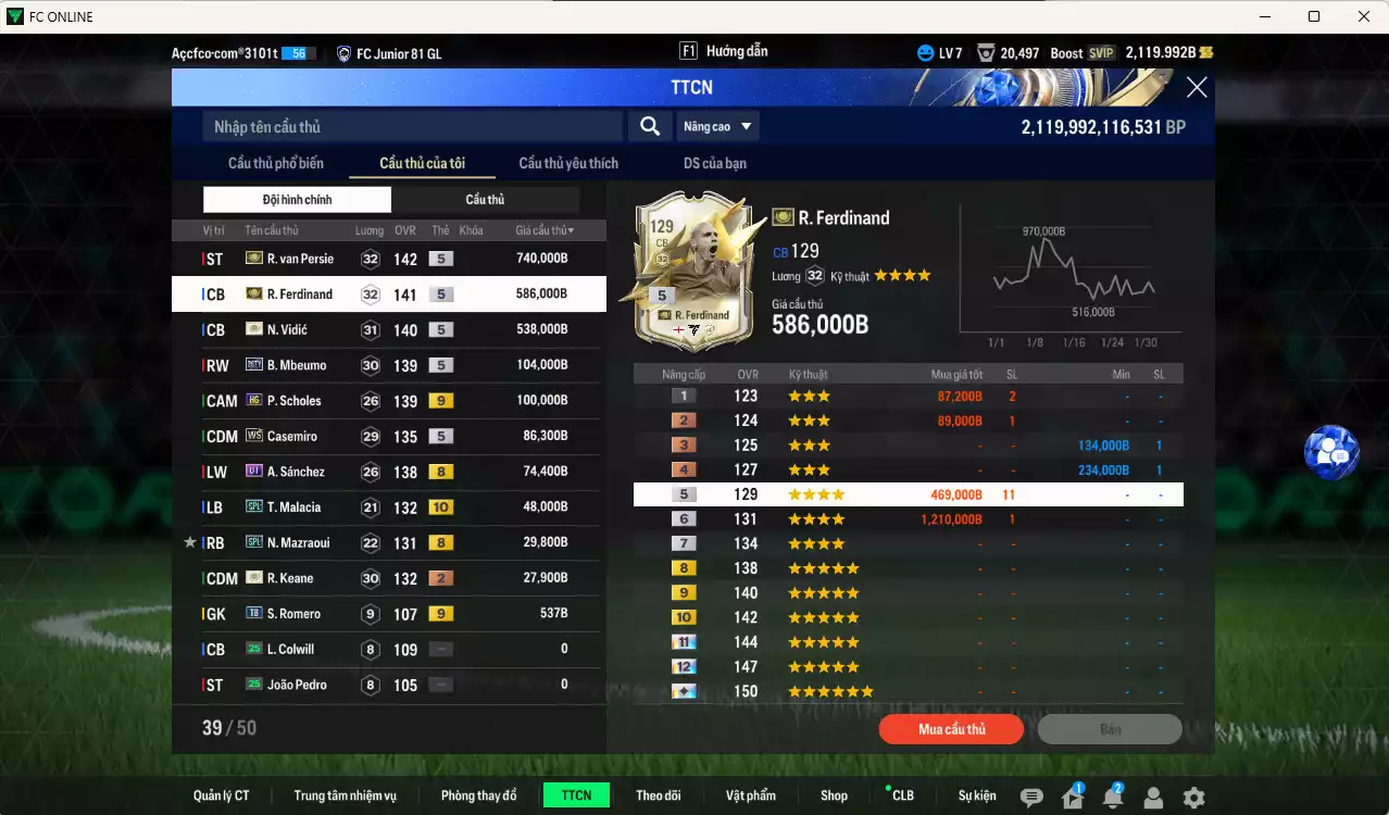 Ảnh Man Utd. 2.334.930b có Van Persie ITM+5, Ferdinand ITM+5, Vidic ITM+5, Mbeumo 26TY, Scholes HG+9, Casemiro WS, A. Sánchez UT, Malacia SPL+10, Mazraoui SPL, Keane ITM... HLV Xịn, đã đào tạo chỉ số nhiều ct