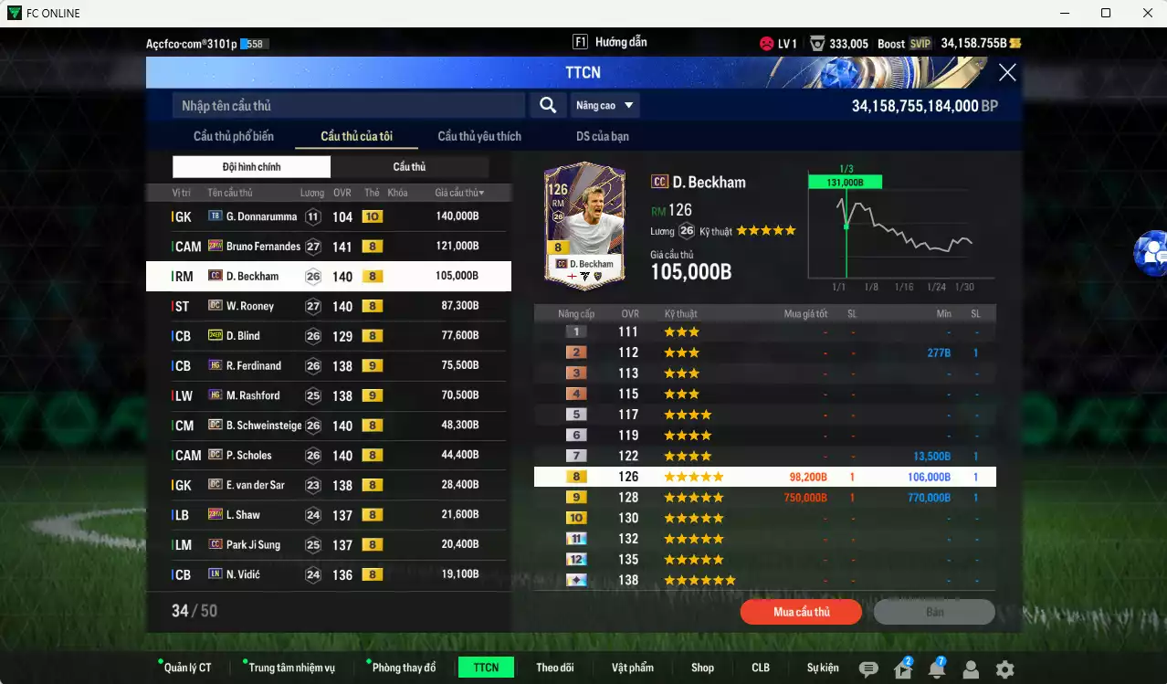 Ảnh Man Utd. 861.722b có Bruno 23HW, Beckham CC, Rooney DC, Blind 24EP, Ferdinand HG+9, Rashford HG+9, Schweinsteiger DC, Scholes DC, VDS DC, Shaw 23HW... Full miniface, HLV Xịn, đã đào tạo full chỉ số cầu thủ. VIP BK Tháng 2