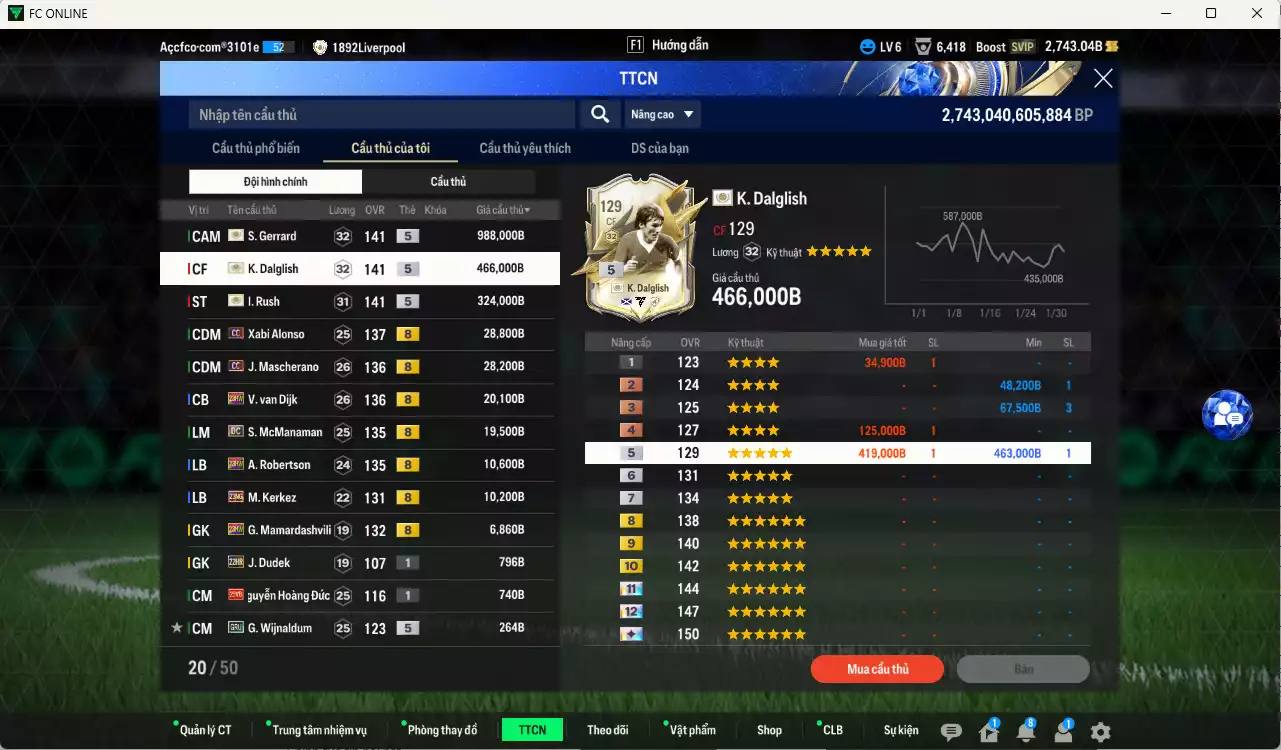 Ảnh Liverpool 1.904.710b có Rush ITM+5(fix BP) , Gerrard ITM+5, Dalglis ITM+5, Alonso CC, Mascherano CC, Van Dijk 23HW, Mcmanaman DC... VIP BK Tháng 2