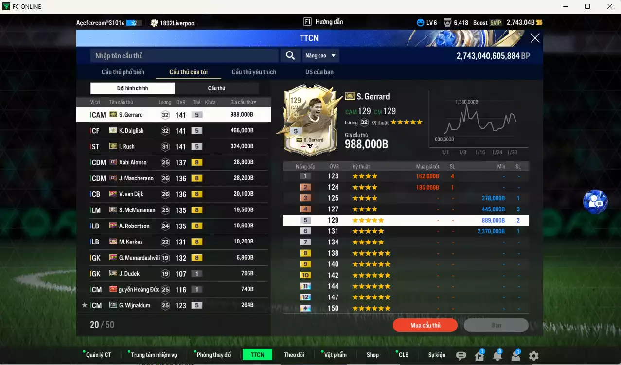 Ảnh Liverpool 1.904.710b có Rush ITM+5(fix BP) , Gerrard ITM+5, Dalglis ITM+5, Alonso CC, Mascherano CC, Van Dijk 23HW, Mcmanaman DC... VIP BK Tháng 2