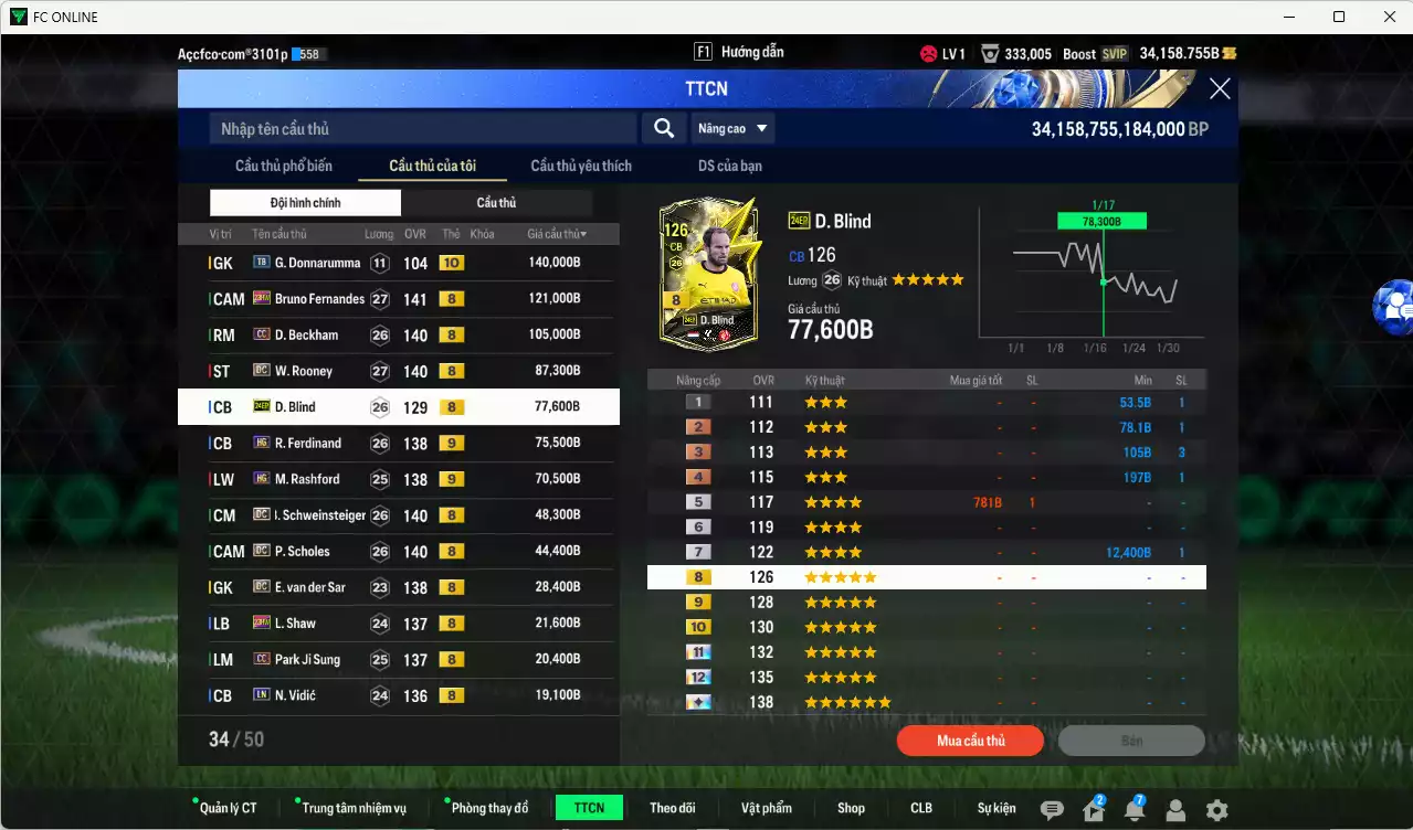 Ảnh Man Utd. 861.722b có Bruno 23HW, Beckham CC, Rooney DC, Blind 24EP, Ferdinand HG+9, Rashford HG+9, Schweinsteiger DC, Scholes DC, VDS DC, Shaw 23HW... Full miniface, HLV Xịn, đã đào tạo full chỉ số cầu thủ. VIP BK Tháng 2