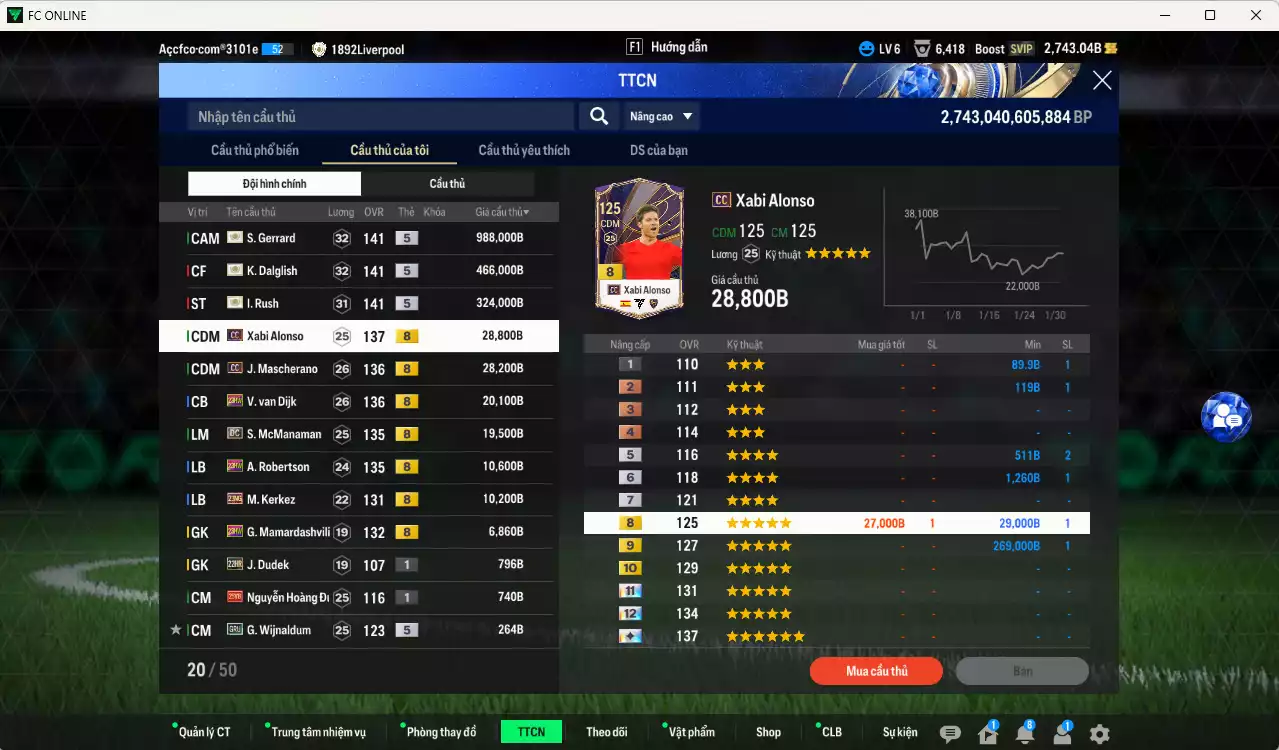 Ảnh Liverpool 1.904.710b có Rush ITM+5(fix BP) , Gerrard ITM+5, Dalglis ITM+5, Alonso CC, Mascherano CC, Van Dijk 23HW, Mcmanaman DC... VIP BK Tháng 2