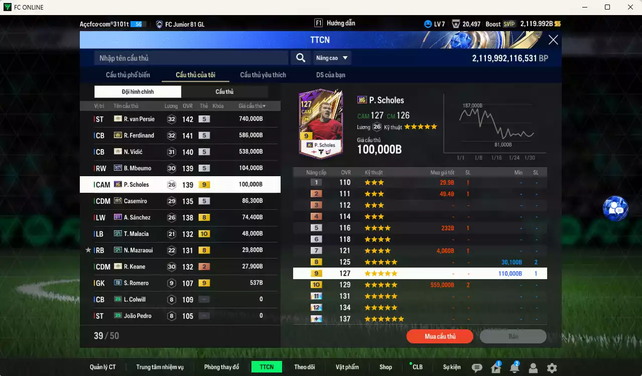 Ảnh Man Utd. 2.334.930b có Van Persie ITM+5, Ferdinand ITM+5, Vidic ITM+5, Mbeumo 26TY, Scholes HG+9, Casemiro WS, A. Sánchez UT, Malacia SPL+10, Mazraoui SPL, Keane ITM... HLV Xịn, đã đào tạo chỉ số nhiều ct