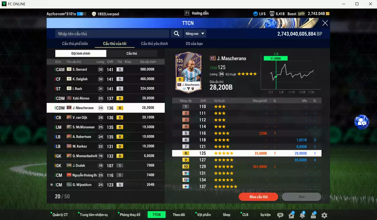 Ảnh Liverpool 1.904.710b có Rush ITM+5(fix BP) , Gerrard ITM+5, Dalglis ITM+5, Alonso CC, Mascherano CC, Van Dijk 23HW, Mcmanaman DC... VIP BK Tháng 2