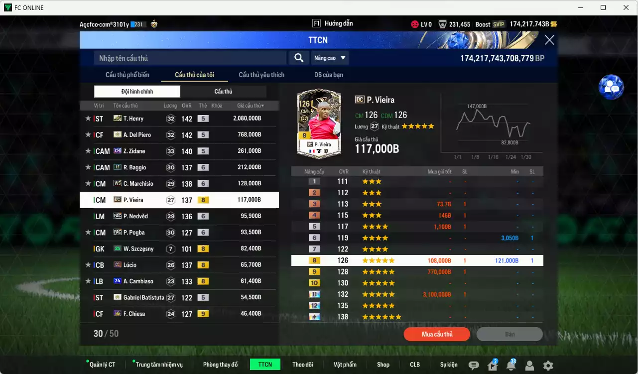 Ảnh [Tặng 1425 coin TM] Juventus 4.147.930b dư 170kb có Henry ITM+5, Del Piero ITM+5, Zidane CH, Vieira DC, Baggio LE+6, Marchiso WS+6, Nedved FAC+6, Pogba FAC+6, Lúcio CC, A. Cambiaso 24UCL, Batistuta ICON, Chiesa HG+9... Full miniface, HLV Siêu Xịn, đã full đào tạo chiến thuật