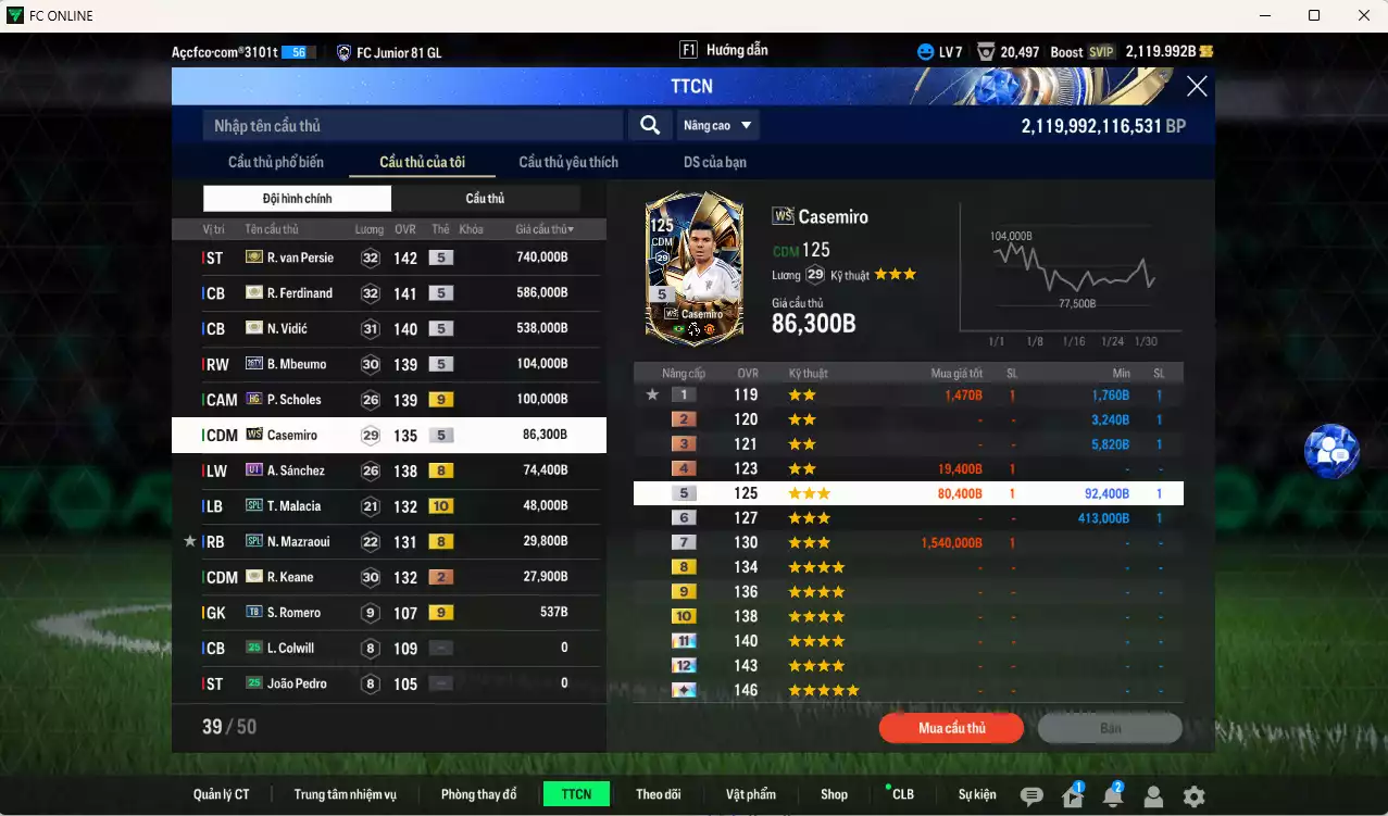 Ảnh Man Utd. 2.334.930b có Van Persie ITM+5, Ferdinand ITM+5, Vidic ITM+5, Mbeumo 26TY, Scholes HG+9, Casemiro WS, A. Sánchez UT, Malacia SPL+10, Mazraoui SPL, Keane ITM... HLV Xịn, đã đào tạo chỉ số nhiều ct