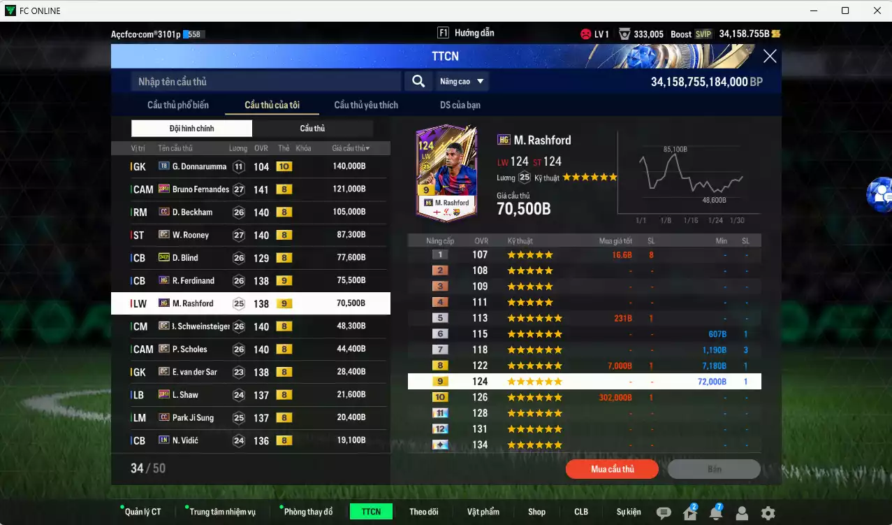 Ảnh Man Utd. 861.722b có Bruno 23HW, Beckham CC, Rooney DC, Blind 24EP, Ferdinand HG+9, Rashford HG+9, Schweinsteiger DC, Scholes DC, VDS DC, Shaw 23HW... Full miniface, HLV Xịn, đã đào tạo full chỉ số cầu thủ. VIP BK Tháng 2