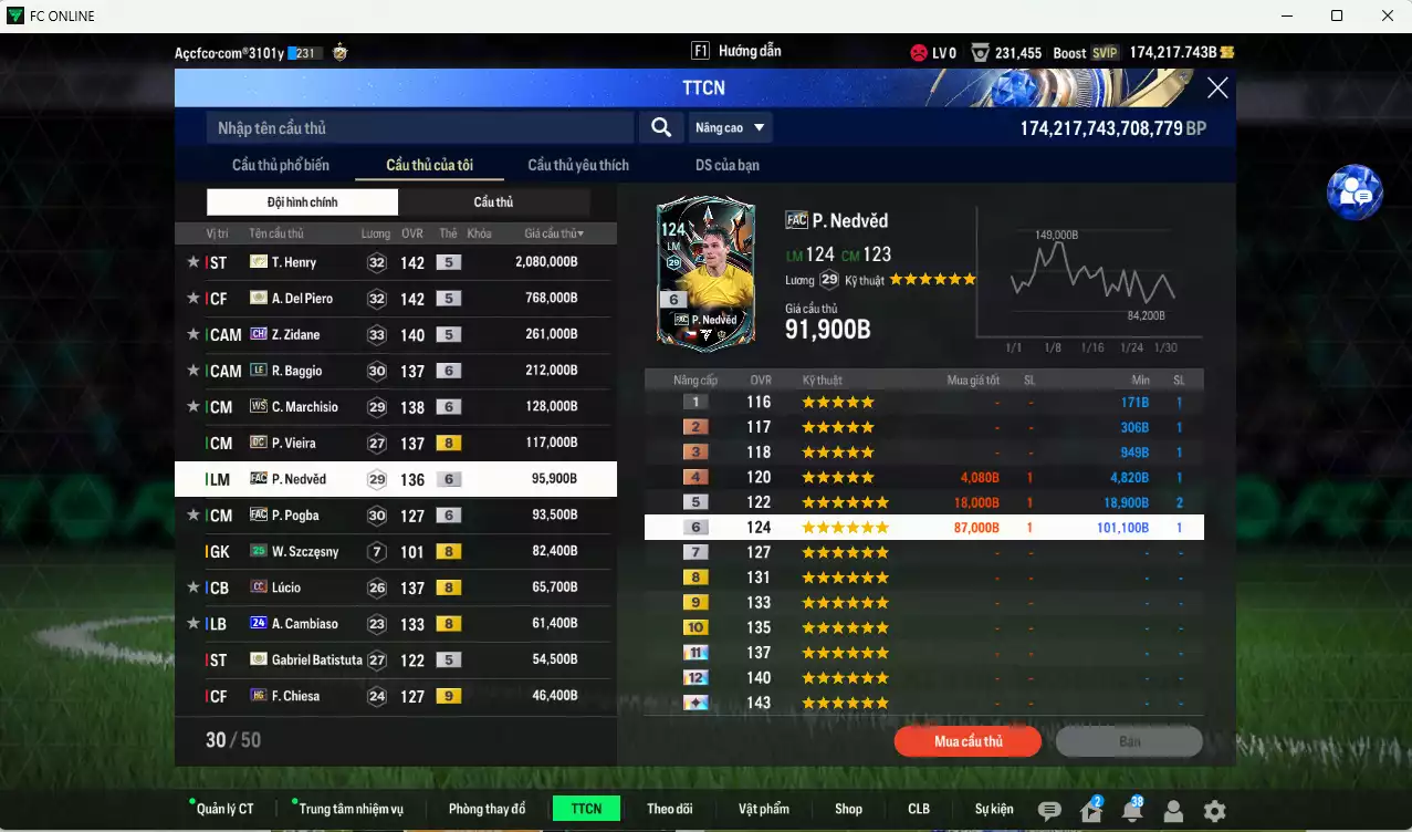 Ảnh [Tặng 1425 coin TM] Juventus 4.147.930b dư 170kb có Henry ITM+5, Del Piero ITM+5, Zidane CH, Vieira DC, Baggio LE+6, Marchiso WS+6, Nedved FAC+6, Pogba FAC+6, Lúcio CC, A. Cambiaso 24UCL, Batistuta ICON, Chiesa HG+9... Full miniface, HLV Siêu Xịn, đã full đào tạo chiến thuật