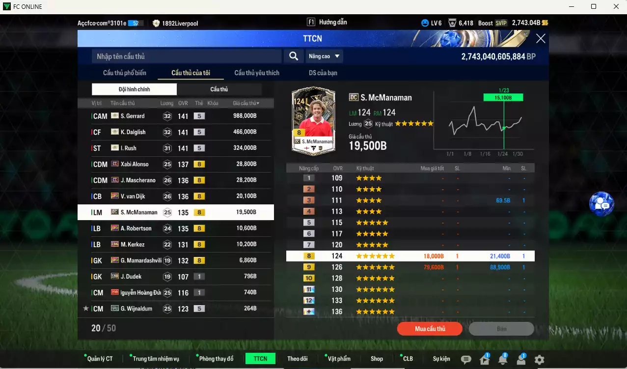 Ảnh Liverpool 1.904.710b có Rush ITM+5(fix BP) , Gerrard ITM+5, Dalglis ITM+5, Alonso CC, Mascherano CC, Van Dijk 23HW, Mcmanaman DC... VIP BK Tháng 2