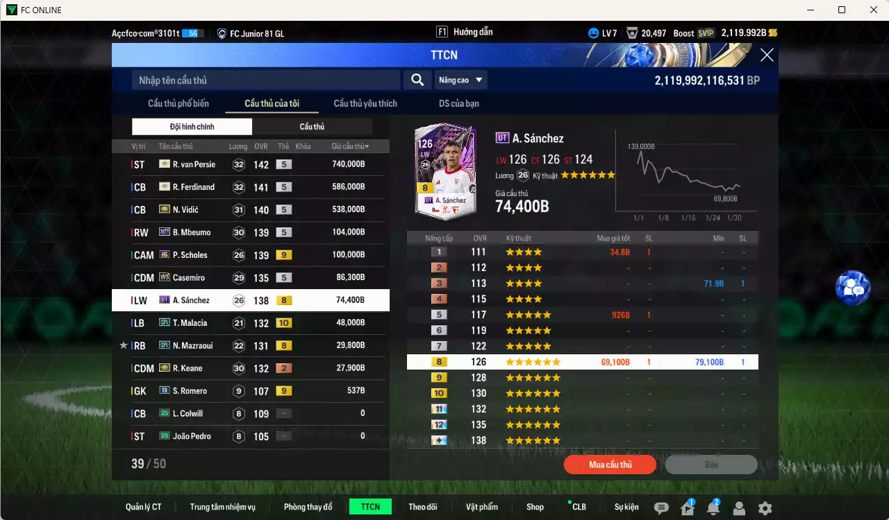 Ảnh Man Utd. 2.334.930b có Van Persie ITM+5, Ferdinand ITM+5, Vidic ITM+5, Mbeumo 26TY, Scholes HG+9, Casemiro WS, A. Sánchez UT, Malacia SPL+10, Mazraoui SPL, Keane ITM... HLV Xịn, đã đào tạo chỉ số nhiều ct